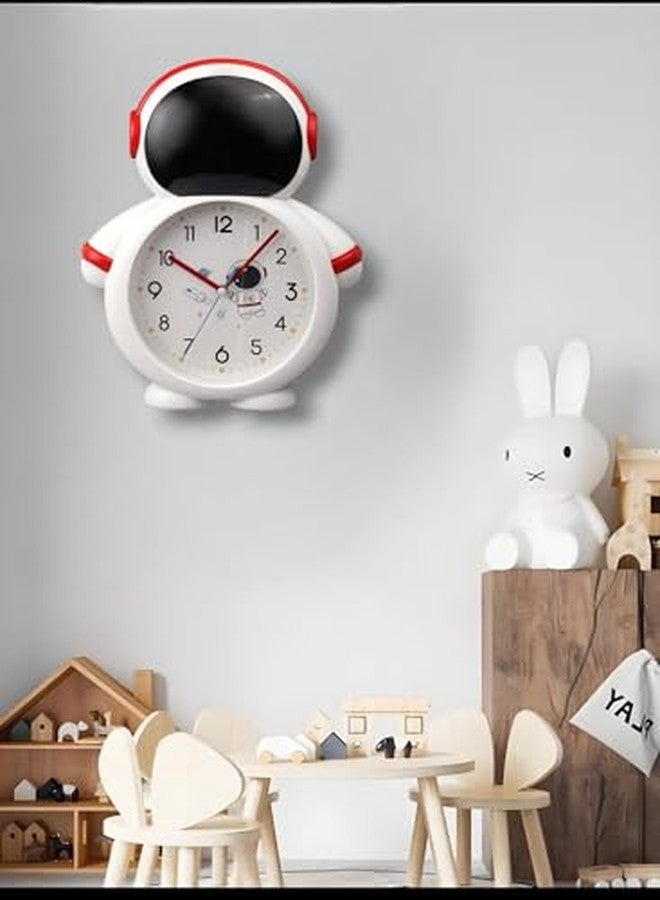 De'rons Astronaut Wall Clock for Kids Room Living Room Latest Stylish Cartoon Design Non-Ticking Silent Wall Clock for Boys Girls Bedroom Study Room Playroom 34 x 27 cm (Red) - Image 2